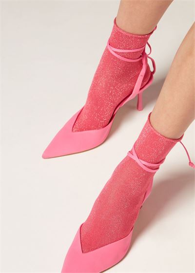 Pembe Simli Kısa Çorap