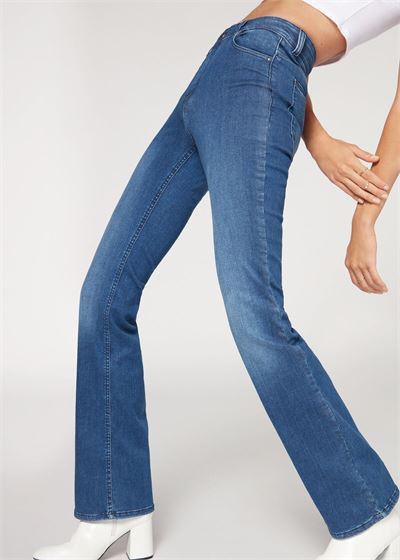 Kot Mavi Super Flex Denim Yüksek Bel Bootcut Jean